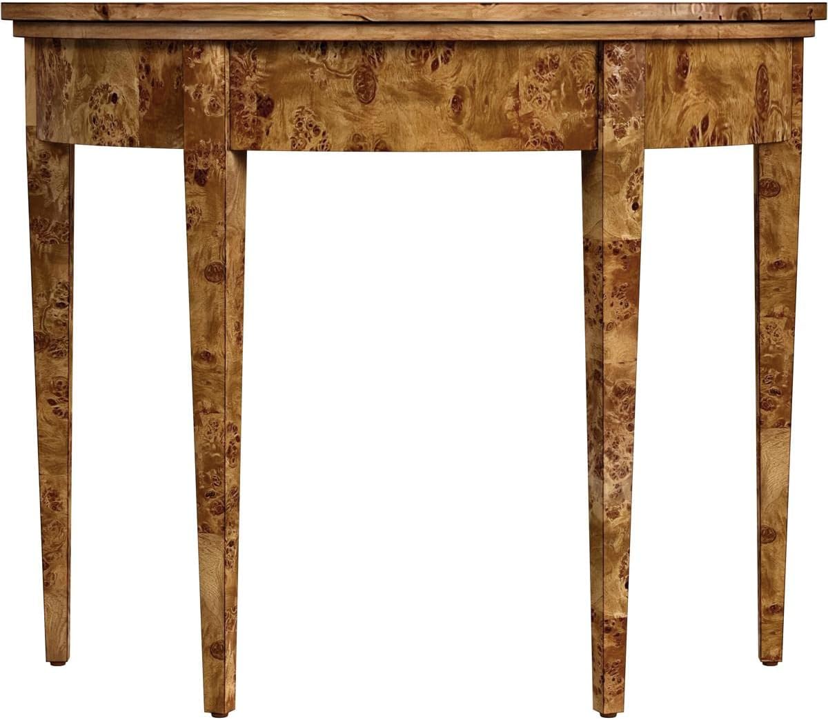 Brown Burl Wood Demilune Console Table T829