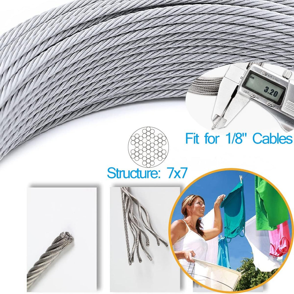 T316 Stainless Steel Aircraft Wire Rope Cable 66FT 1/8" 7 x 7 Strands E634142