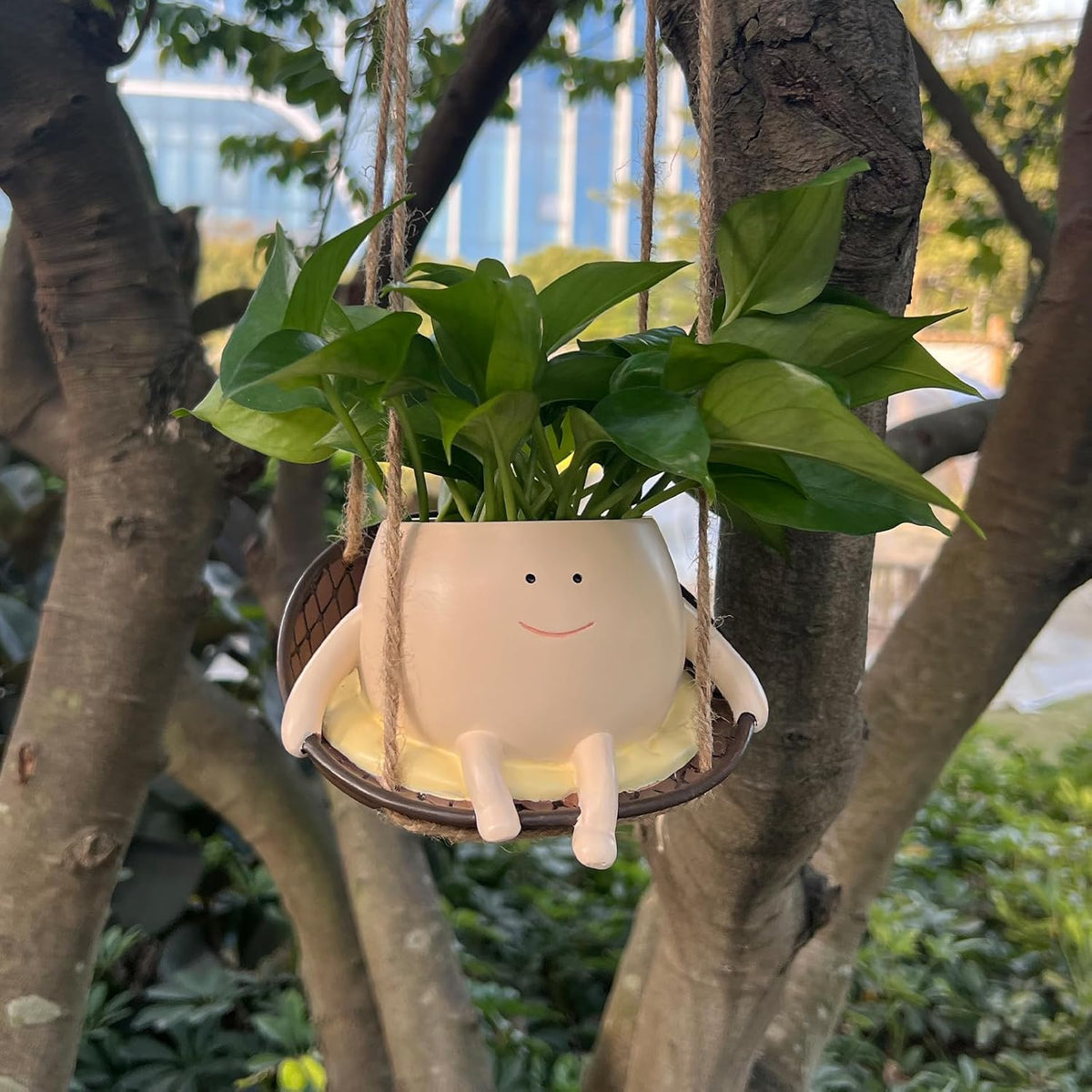 Hanging Swing Chair Planter Pot Smile Face Plant Pot for Indoor Outdoor Plants Cute Head Flower Pots K769370