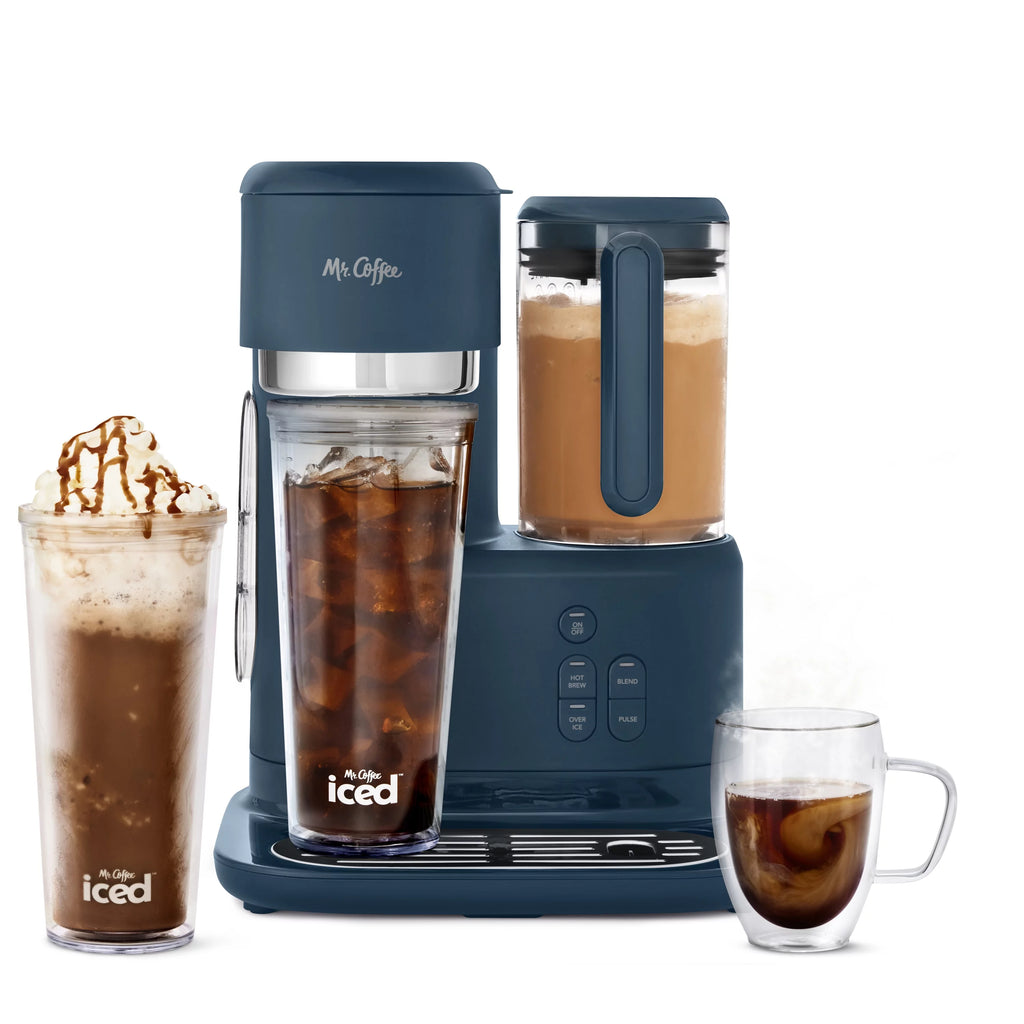 Navy Blue Single Serve Coffee Maker and Blender with Reusable Tumblers and Coffee Filter K2011