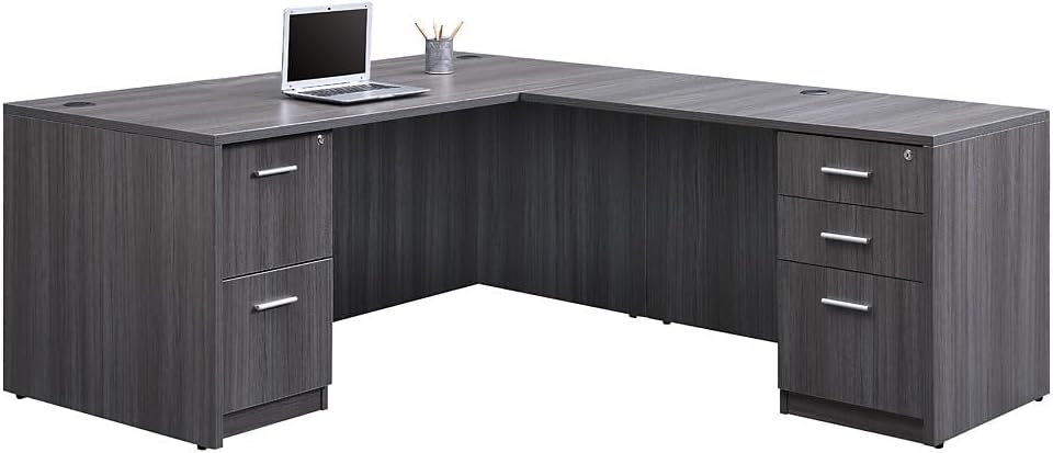 Reversible L Shaped Desk, 66" W Gray Finish, Computer Desk V289171