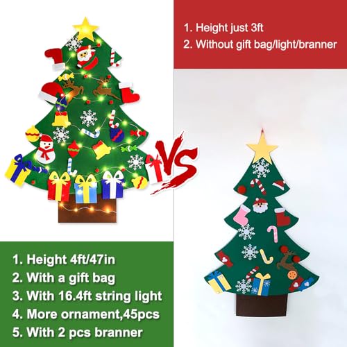 4ft DIY Felt Christmas Tree with Light 45pcs Detachable Ornaments Storage Bag C94402