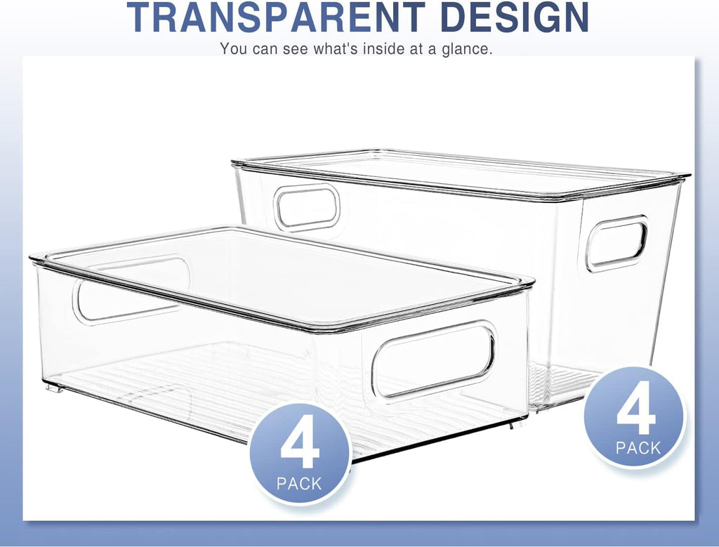 9 Pack Stackable Clear Refrigerator Organizer Bins with Lids D5168