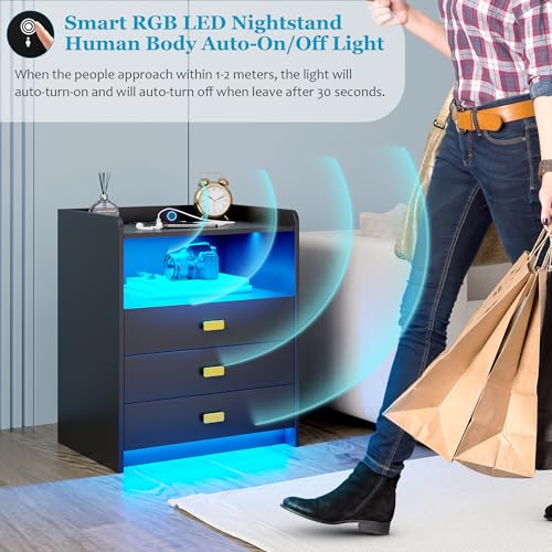 White Nightstand with 3 Drawers and USB Ports I3825