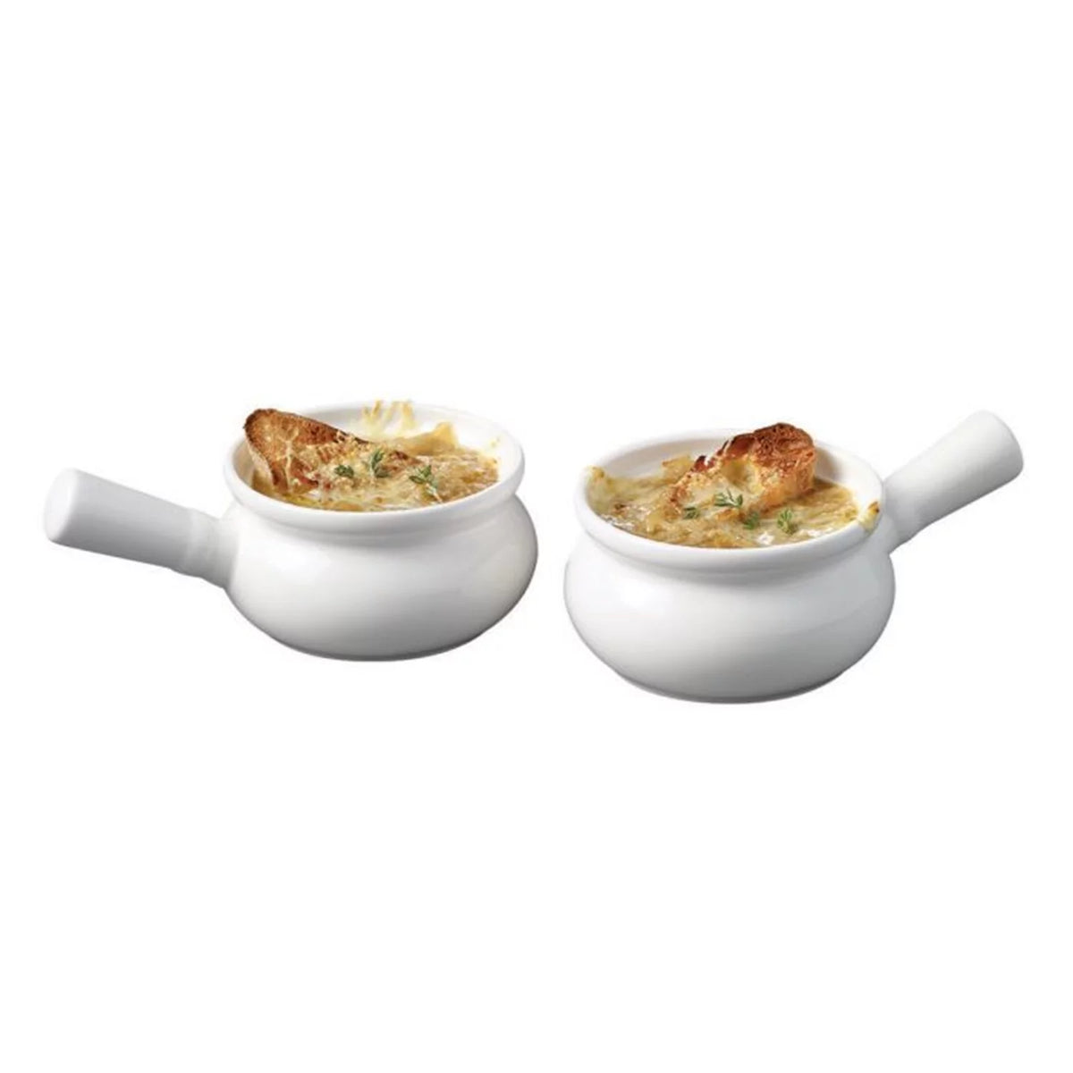 Set of 2 White Porcelain Onion Soup Bowls, 300ml, Oven Safe L242