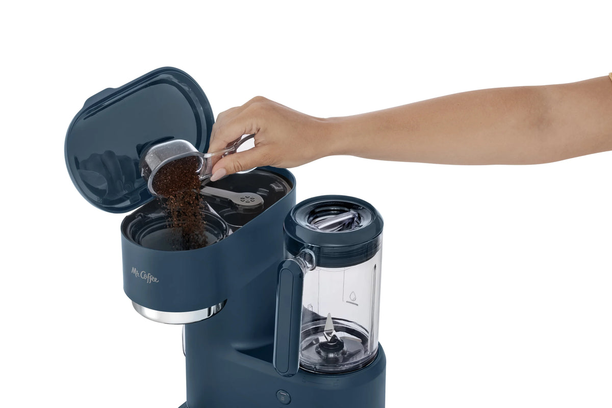 Navy Blue Single Serve Coffee Maker and Blender with Reusable Tumblers and Coffee Filter K2011