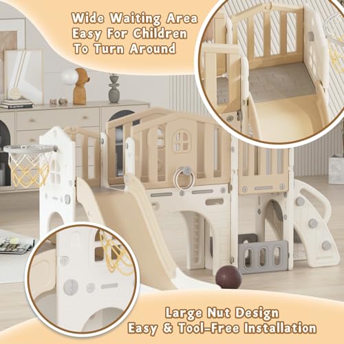 Gray 8 in 1 Toddler Slide Set with Basketball Hoop W550245