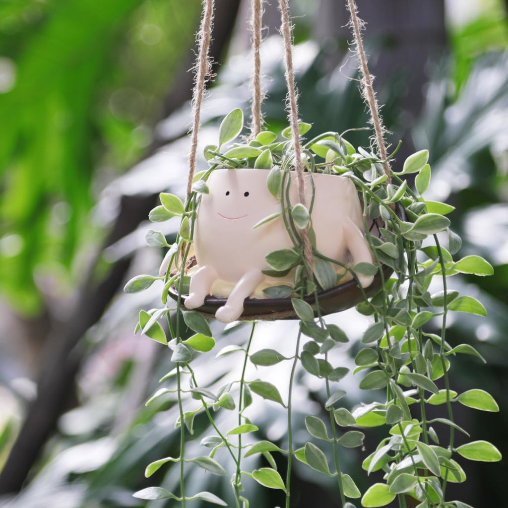 Hanging Swing Chair Planter Pot Smile Face Plant Pot for Indoor Outdoor Plants Cute Head Flower Pots K769370