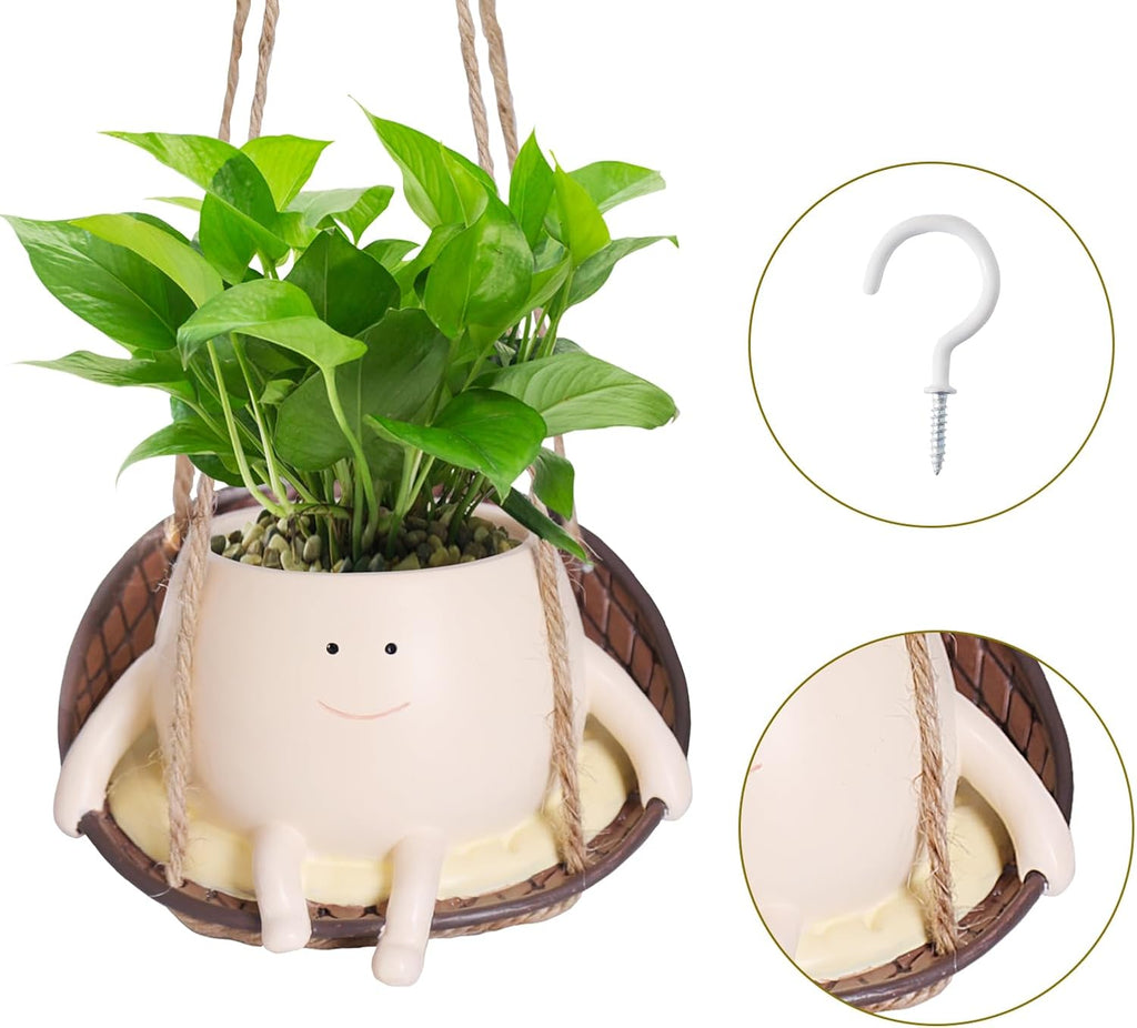 Hanging Swing Chair Planter Pot Smile Face Plant Pot for Indoor Outdoor Plants Cute Head Flower Pots K769370