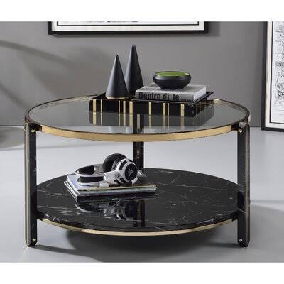 Clear Glass Faux Black Marble Coffee Table P177602