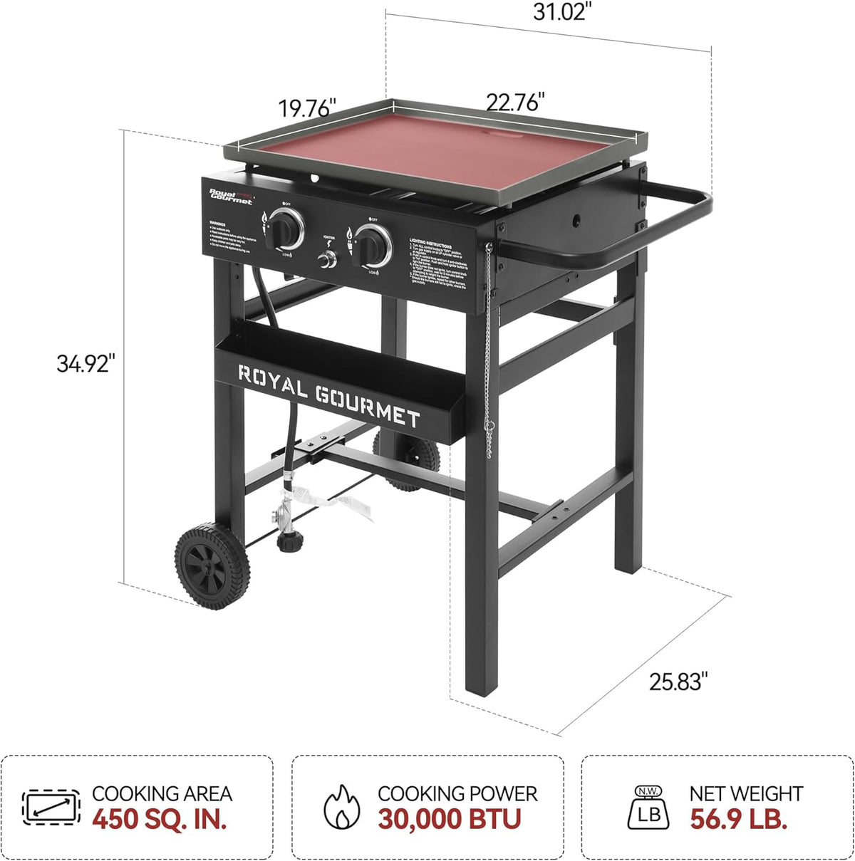 Black 2-Burner Propane Gas Griddle with 450 Sq. In. Cooking Area G9578