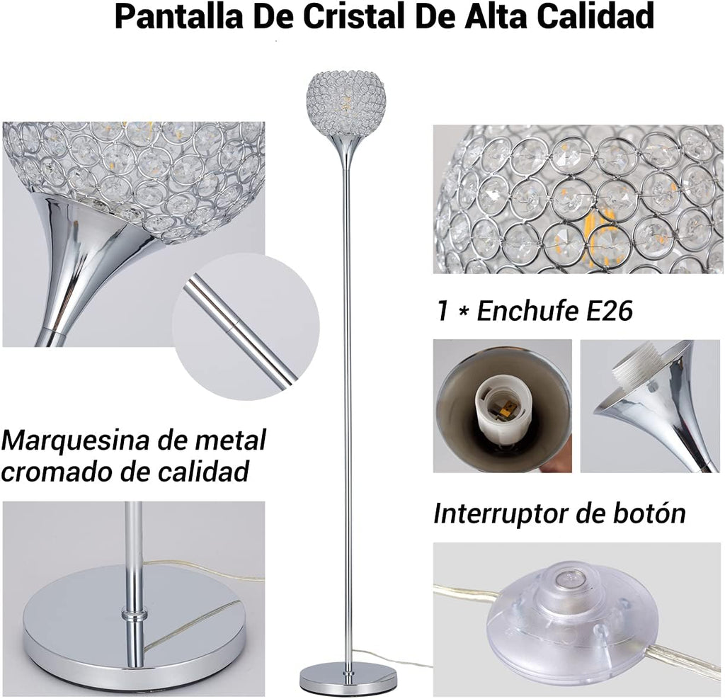 Crystal 1-Light Chrome Finish Floor Lamp with LED Bulb I9540