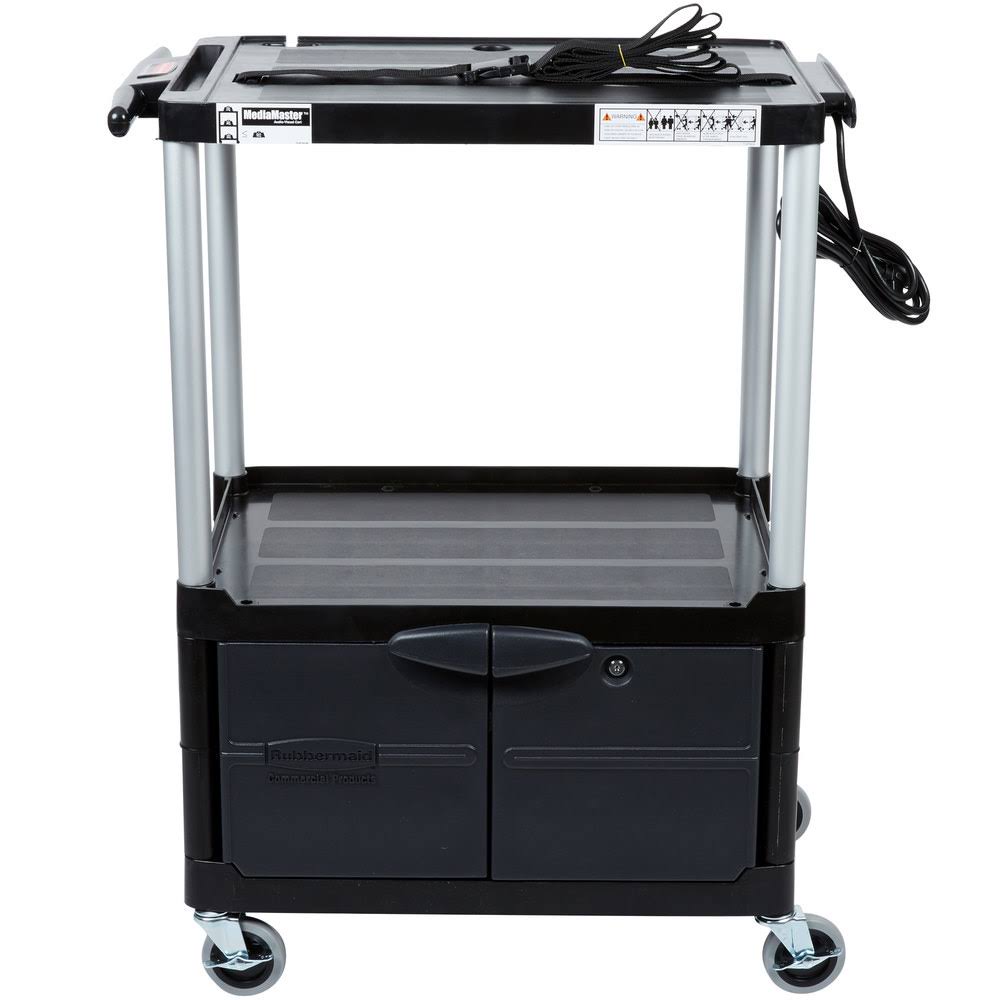 Black Three-Shelf AV Cart with Cabinet U750035