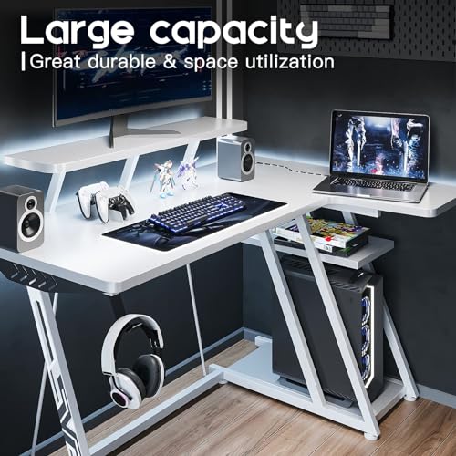 Black 55 Inch L Shaped Gaming Desk with LED Lights B42601
