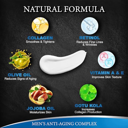 Mens Face Moisturizer Cream with Collagen, Retinol, Vitamins E, Jojoba Oil, 4 oz M9740