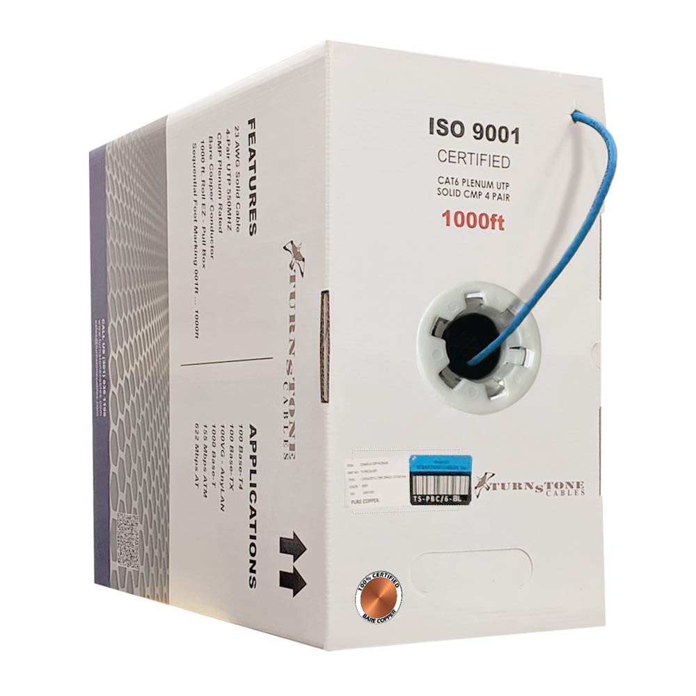 Cat6 Plenum 1000ft 23AWG Bare Copper UTP Bulk Ethernet Cable T52176