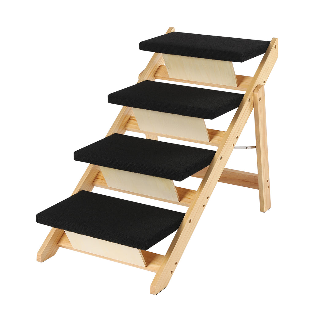 Pet Stairs Foldable Pine Wood Natural Black X40138