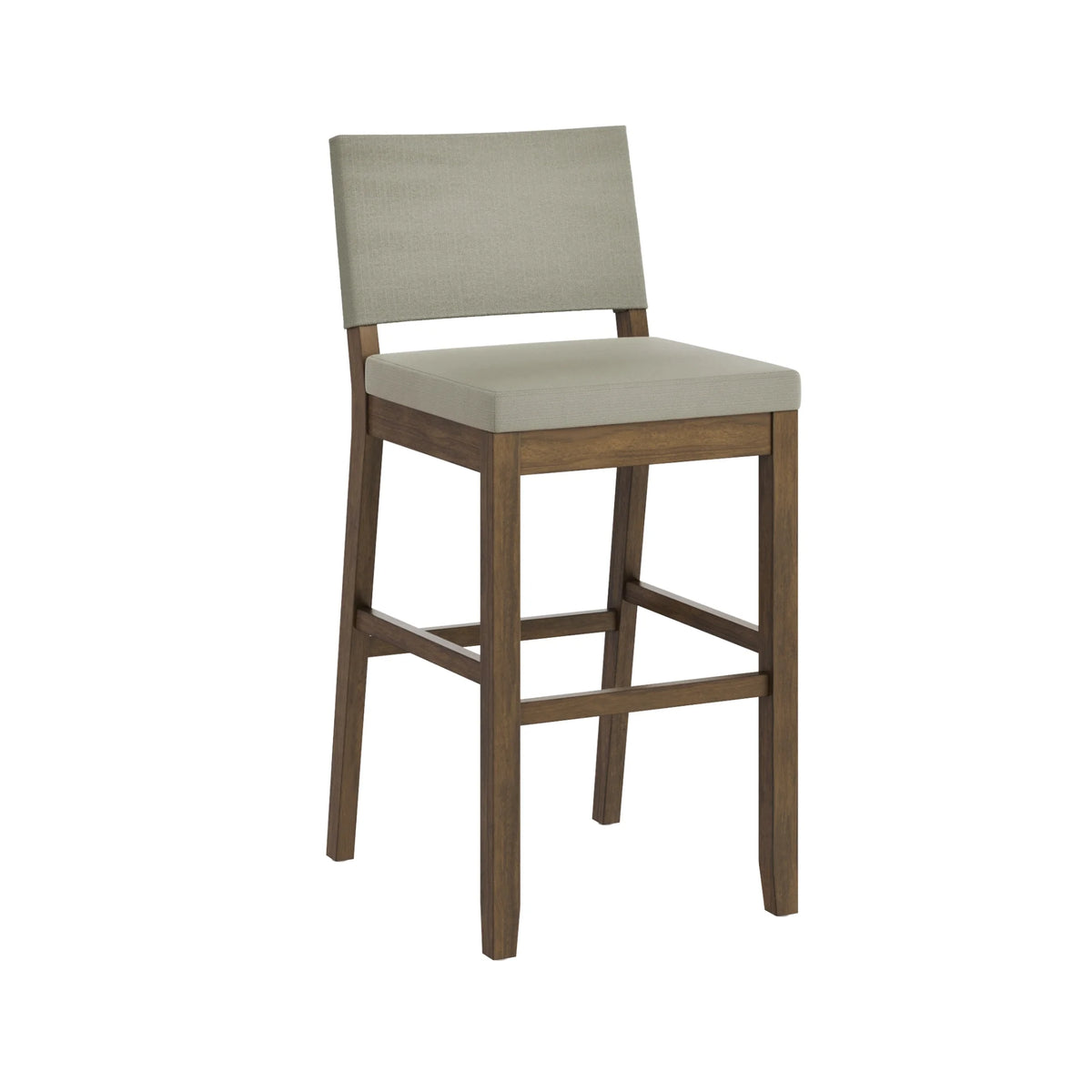 Light Gray Upholstered Bar Stool with Back and Solid Rubberwood Legs F3204
