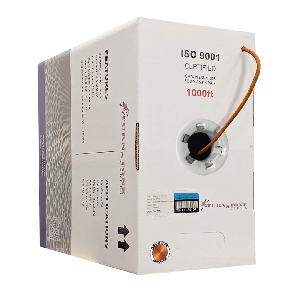 Cat6 Plenum 1000ft 23AWG Bare Copper UTP Bulk Ethernet Cable T52176