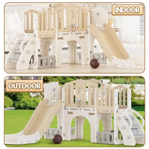 Gray 8 in 1 Toddler Slide Set with Basketball Hoop W550245
