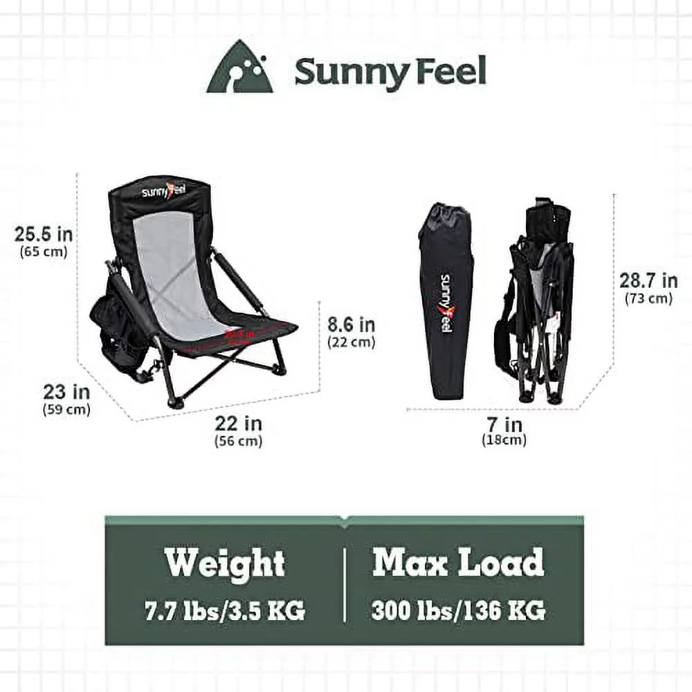 Low Beach Chair Folding Camping Mesh Back with Sling Strap Compact Heavy Duty 2 Pack Black E34741