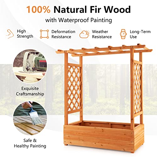 Raised Garden Bed with Arch Trellis Wood Planter Box K124
