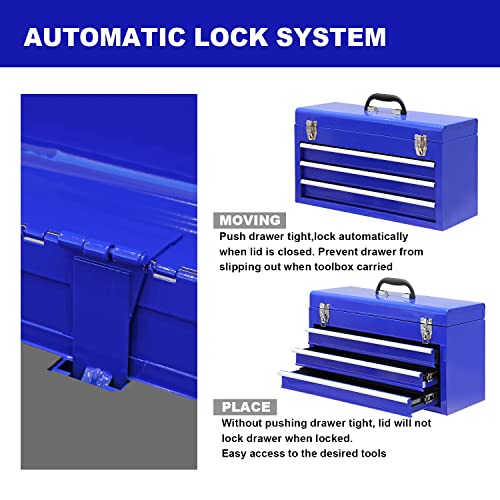 20" 3 Drawer Steel Tool Box Y665