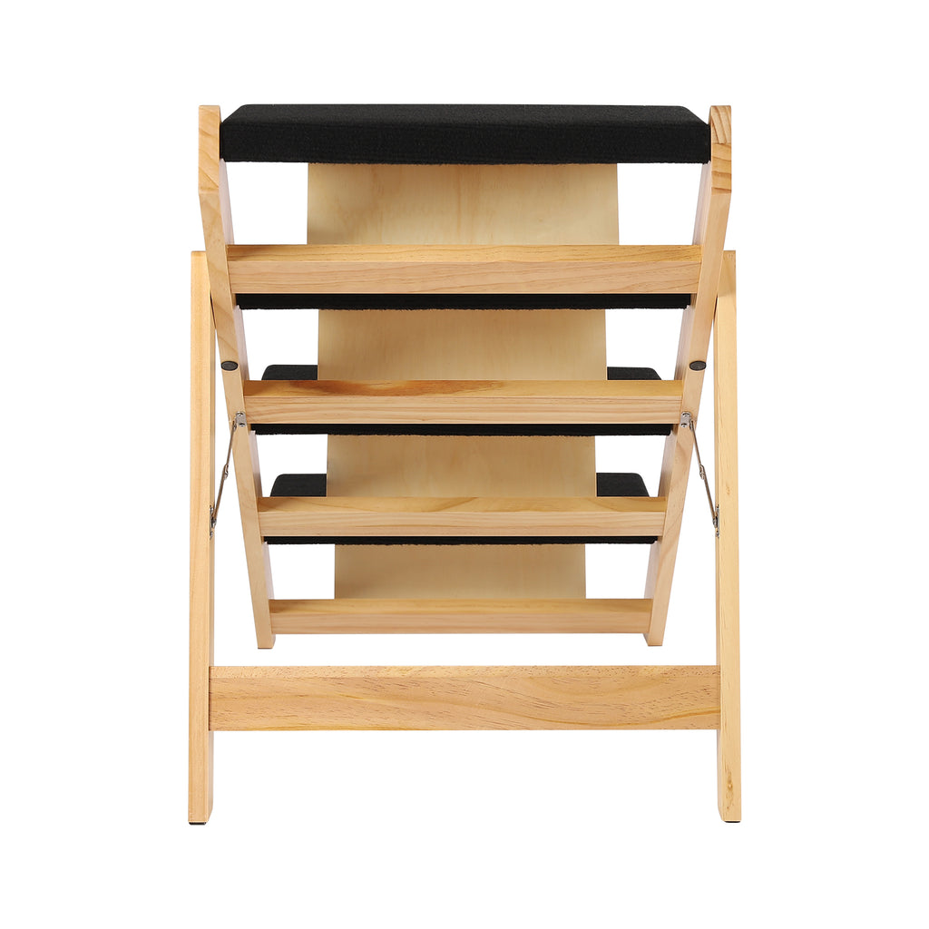 Pet Stairs Foldable Pine Wood Natural Black X40138