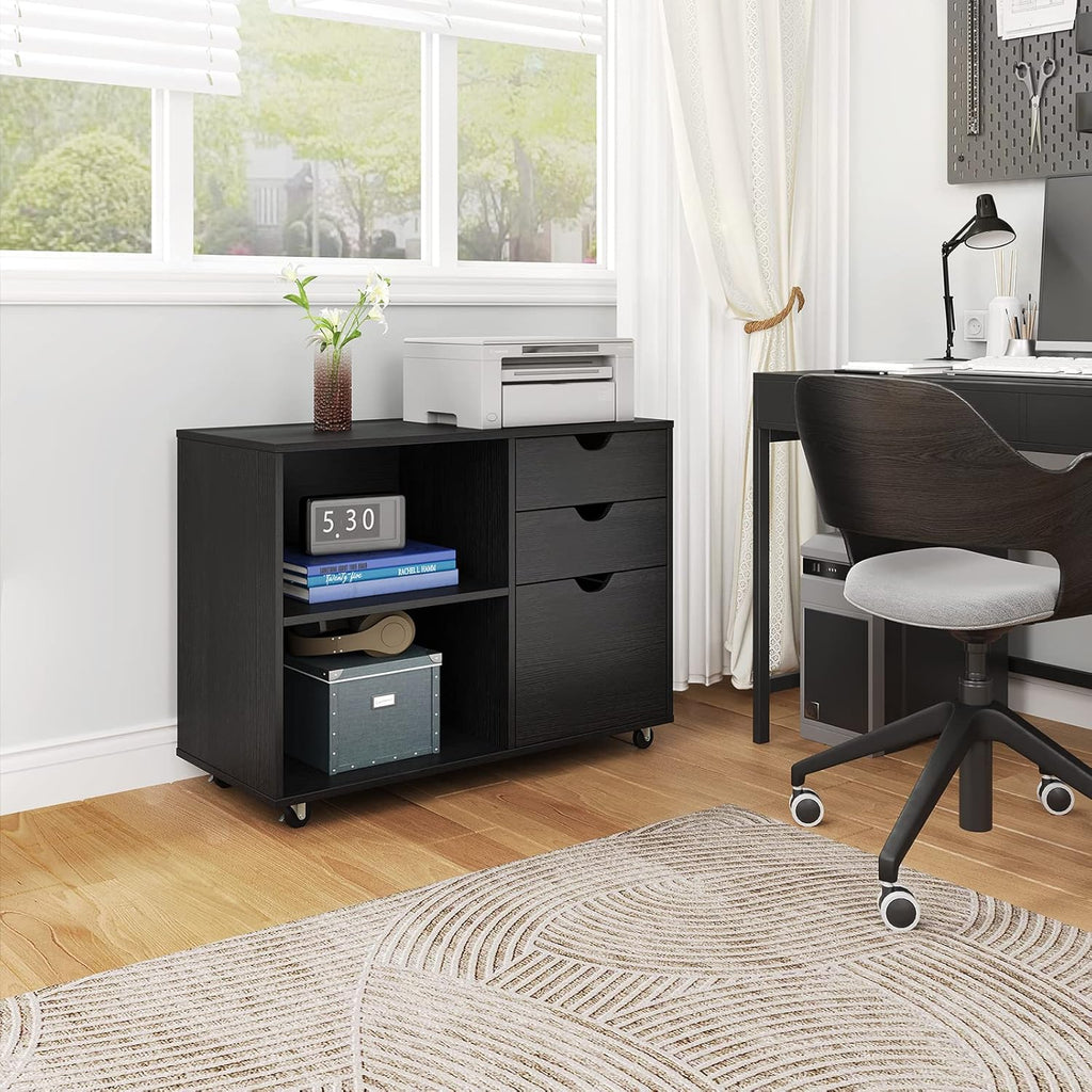 Black 3 Drawer Wood File Cabinet N434826