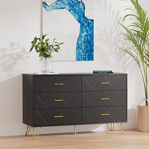 White 6 Drawer Dresser with Metal Handles N690822