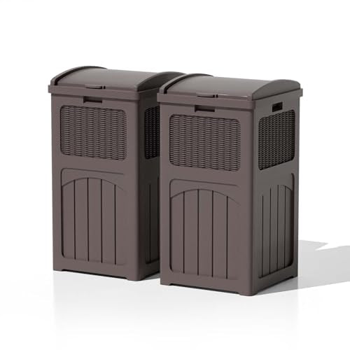 Black 36 Gallon Resin Outdoor Trash Can with Lid N4064