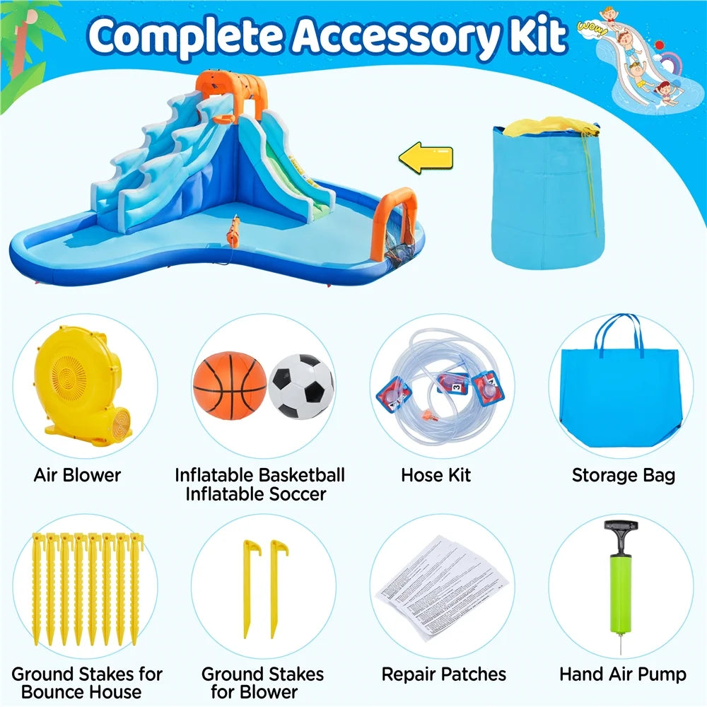 Dual Lane Inflatable Water Slide with Storage Bag & Blower F553