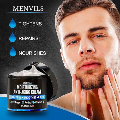 Mens Face Moisturizer Cream with Collagen, Retinol, Vitamins E, Jojoba Oil, 4 oz M9740