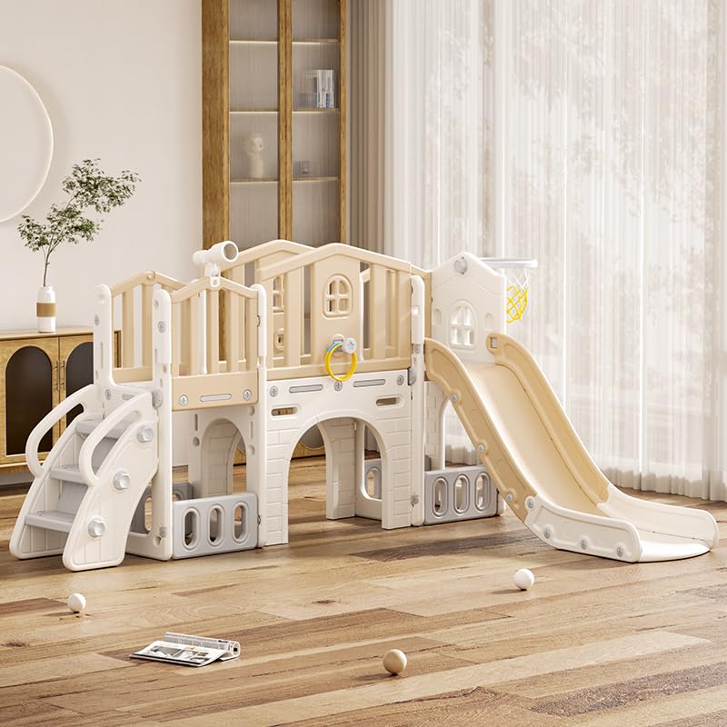Gray 8 in 1 Toddler Slide Set with Basketball Hoop W550245