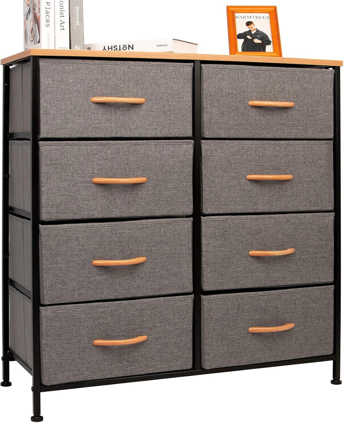 8 Drawer Dresser with Wooden Top and Steel Frame O94947