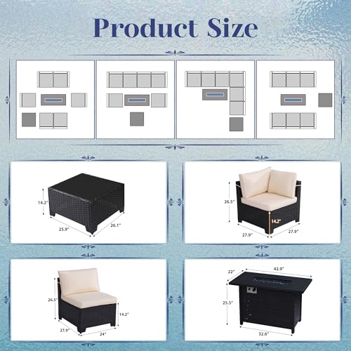 7 Pieces Patio Furniture Set with Cushions and Glass Coffee Table E569233