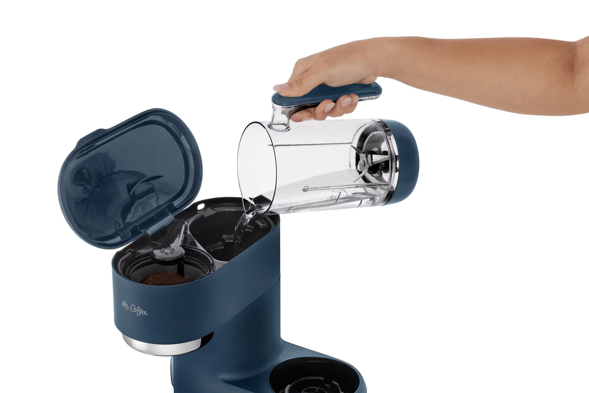 Navy Blue Single Serve Coffee Maker and Blender with Reusable Tumblers and Coffee Filter K2011