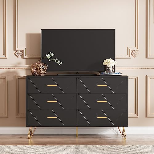 White 6 Drawer Dresser with Metal Handles N690822