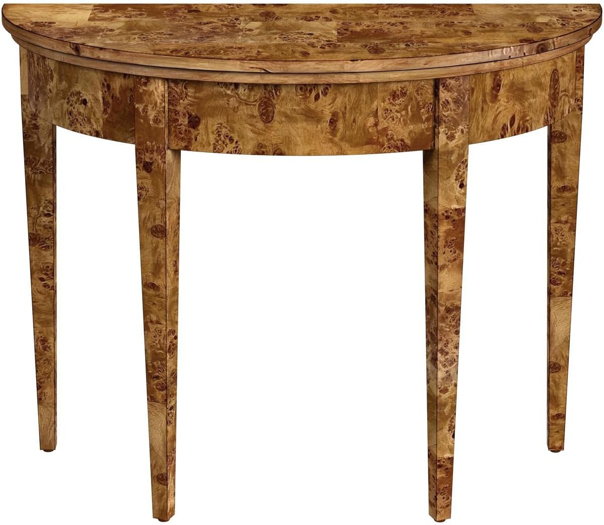 Brown Burl Wood Demilune Console Table T829