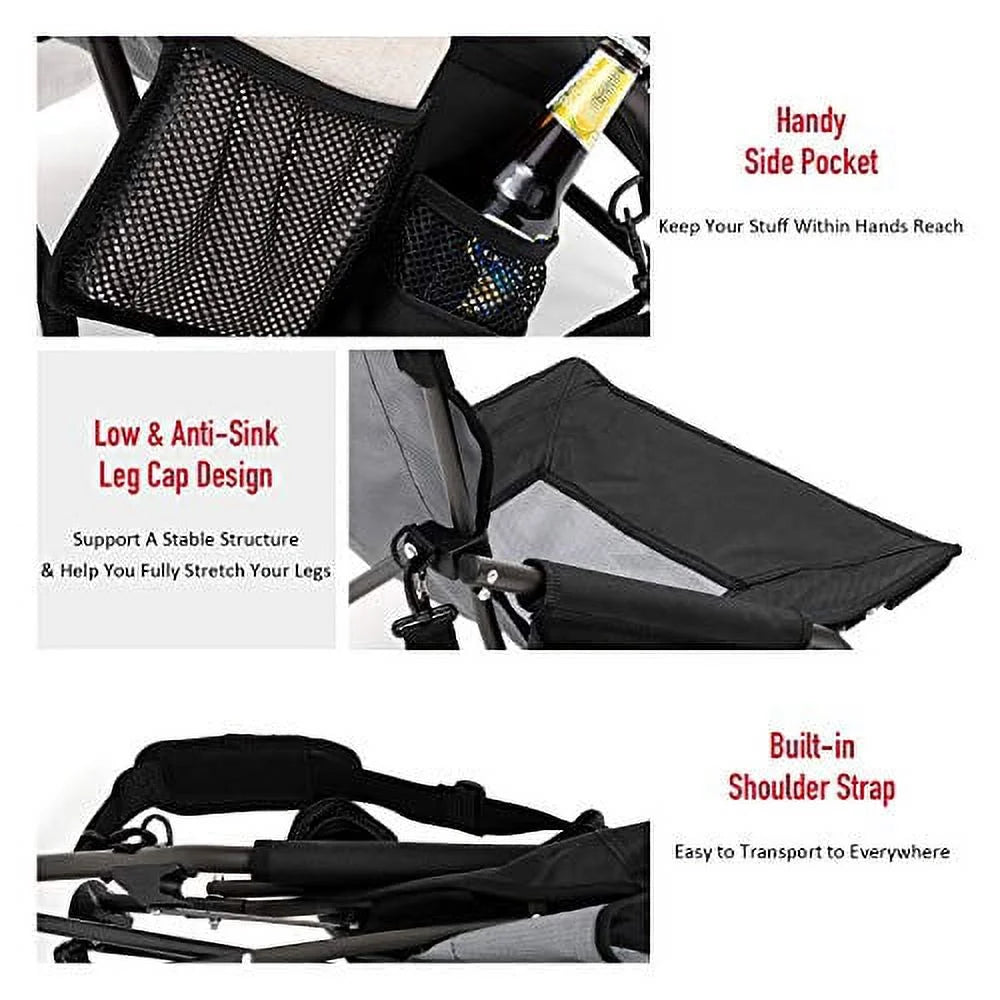 Low Beach Chair Folding Camping Mesh Back with Sling Strap Compact Heavy Duty 2 Pack Black E34741
