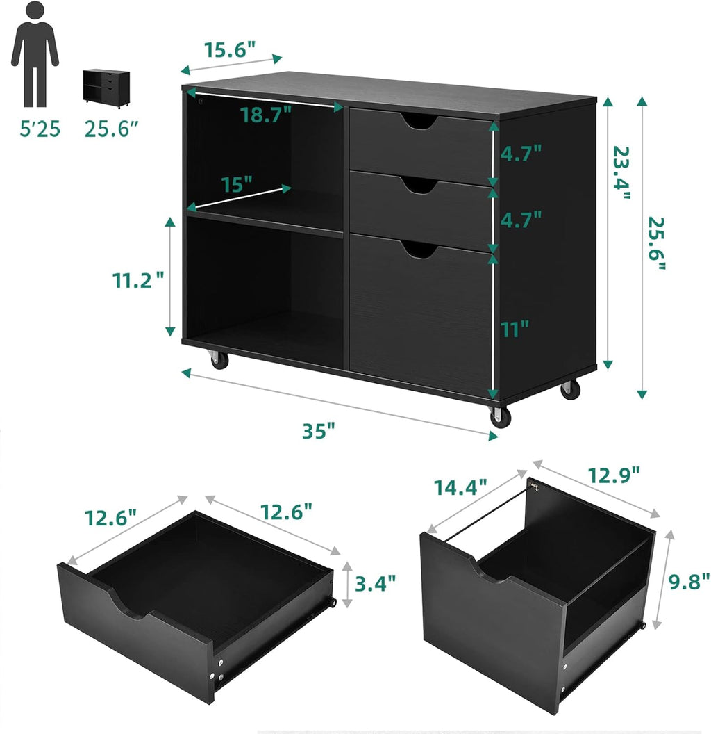 Black 3 Drawer Wood File Cabinet N434826