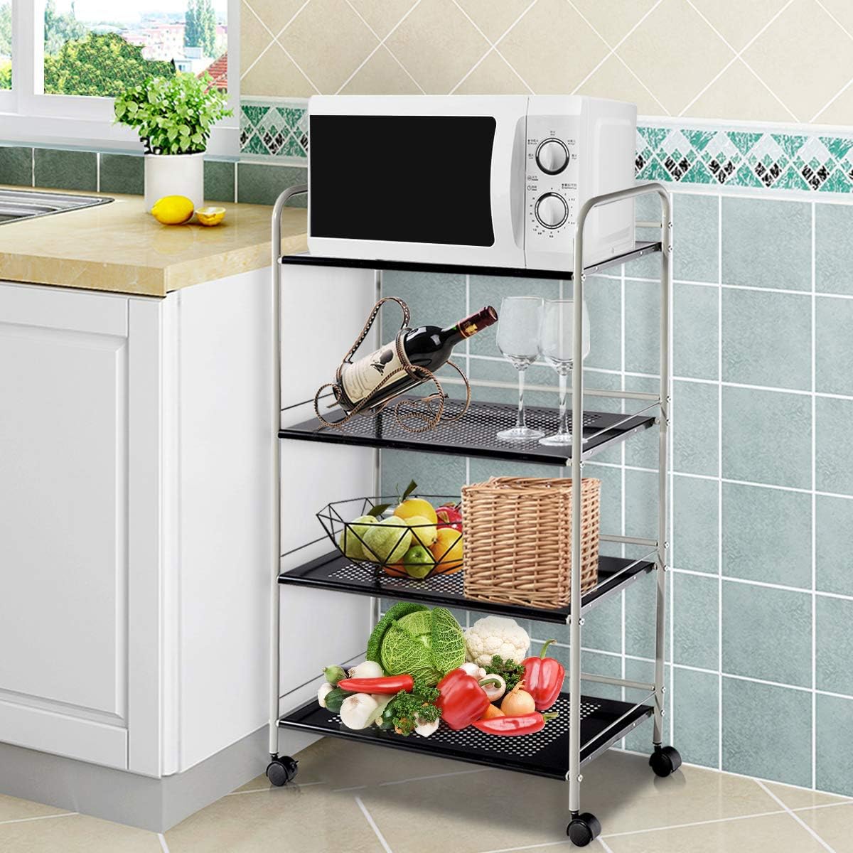Rolling Steel Storage Cart with Lockable Wheels S7590