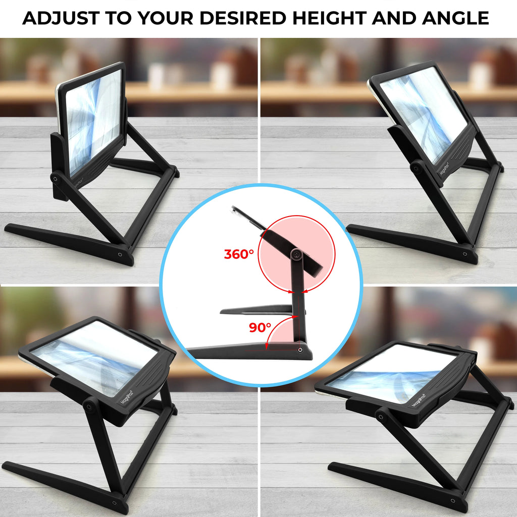 5X Large LED Full Page Magnifying Glass with Collapsible Hands-Free Stand & 3 Color Modes F931