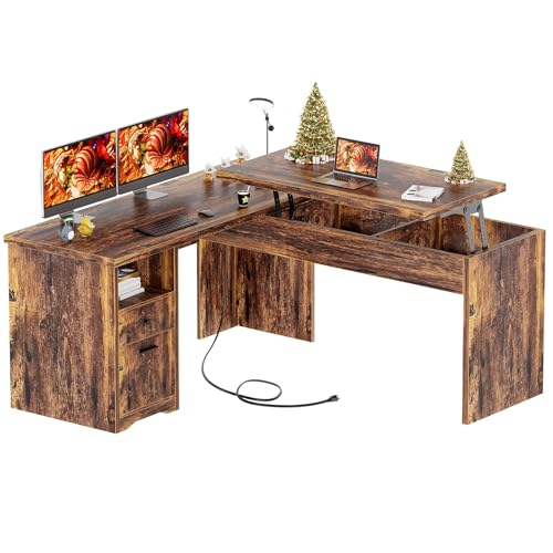Black L Shaped Desk with Lift Top and Drawer Y27058