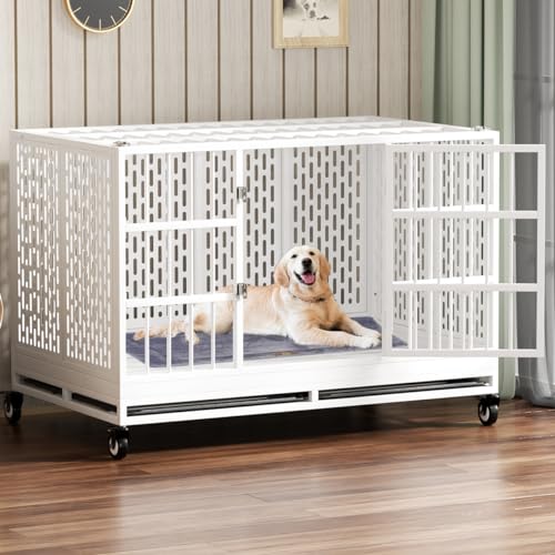 48 Inch Heavy Duty Metal Dog Crate with Wheels, Folding, Removable Tray P5298