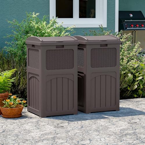 Black 36 Gallon Resin Outdoor Trash Can with Lid N4064