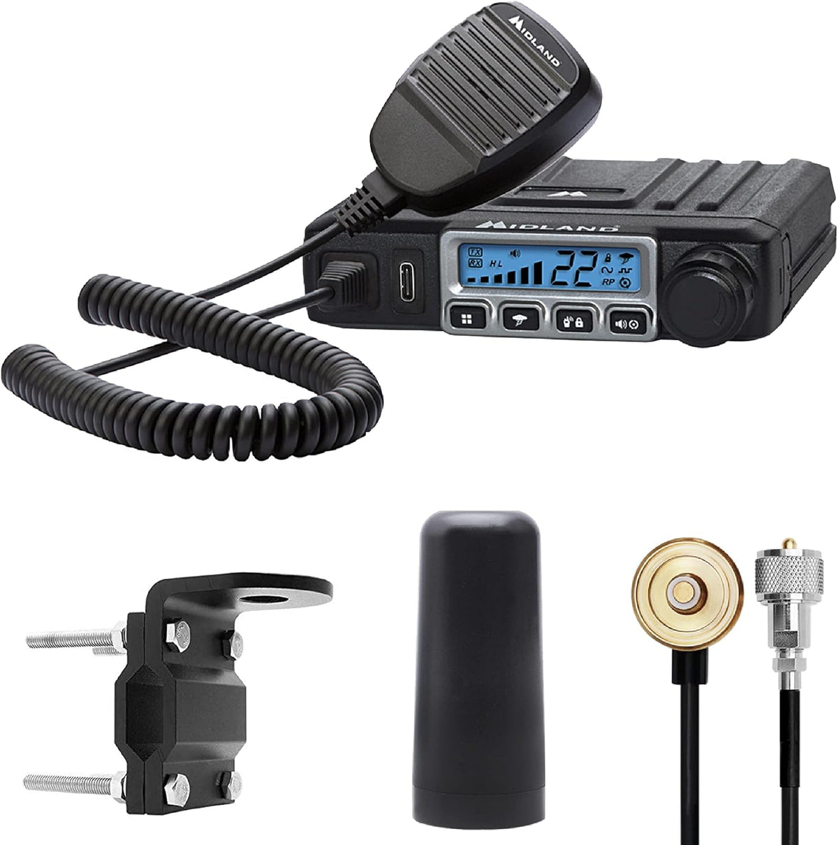 15 Watt GMRS Two-Way Radio with Mirror Mount, Antenna Cable and 3dB Gain Antenna N15003