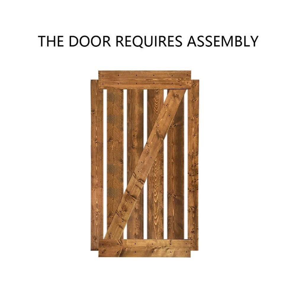 24 in. x 84 in. Gray Stained Solid Knotty Pine Wood Interior Sliding Barn Door with Hardware Kit J959110