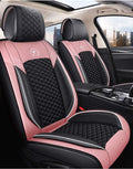 Leather Car Seat Covers 5 Seats Full Set Black Pink Y537761