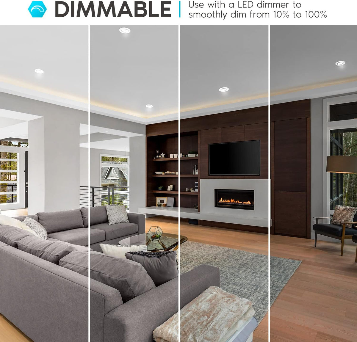 4 Inch Gimbal LED Recessed Lighting, 5 Color Selectable, Dimmable, 6 Pack T811